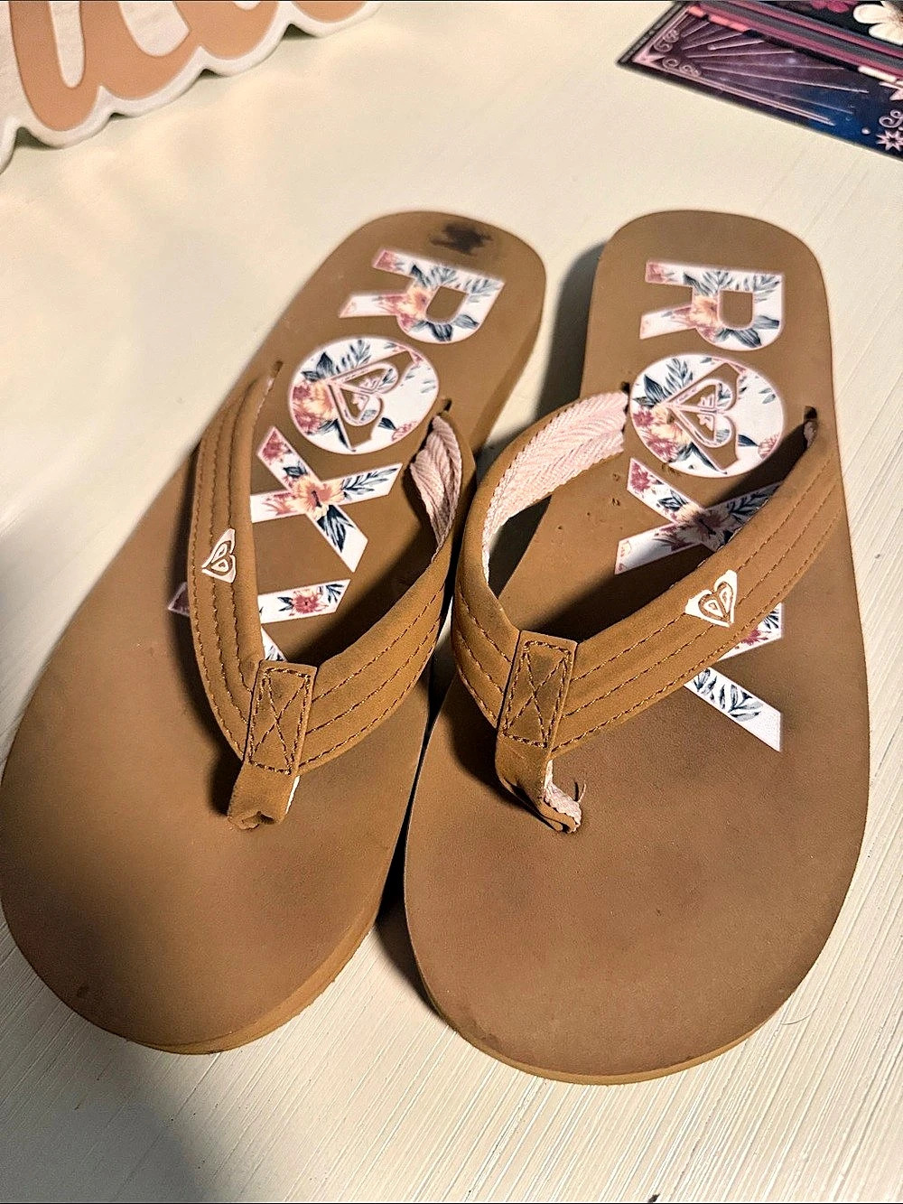 Roxy Portofino III Flip Flop Women's Floral Flip Flop Sandals Brown & Pink